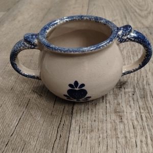 Loomco China Stoneware Blue Heart Small Sugar Bowl. 2.75" Tall X 6" Wide/handles